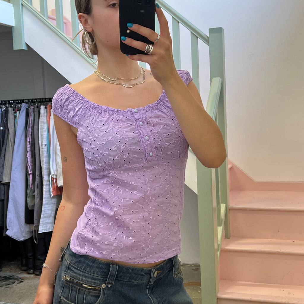 Lilac embroidered off shoulder top