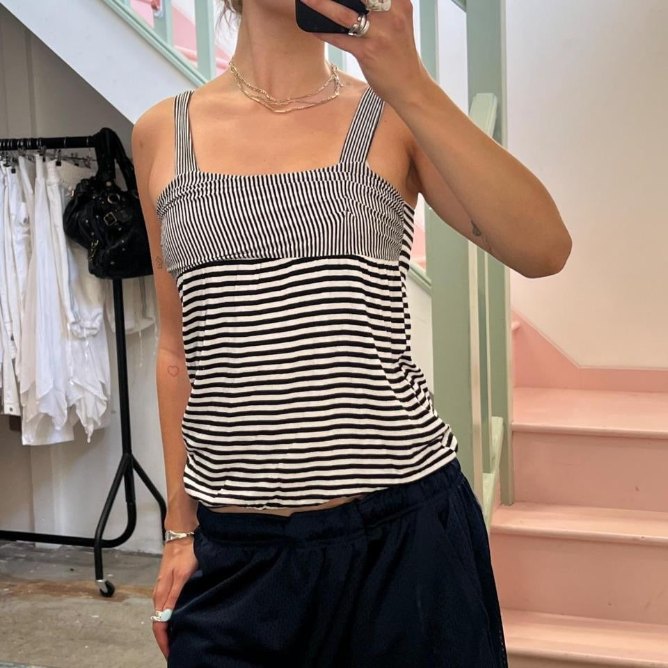 Navy and white striped bubble vest