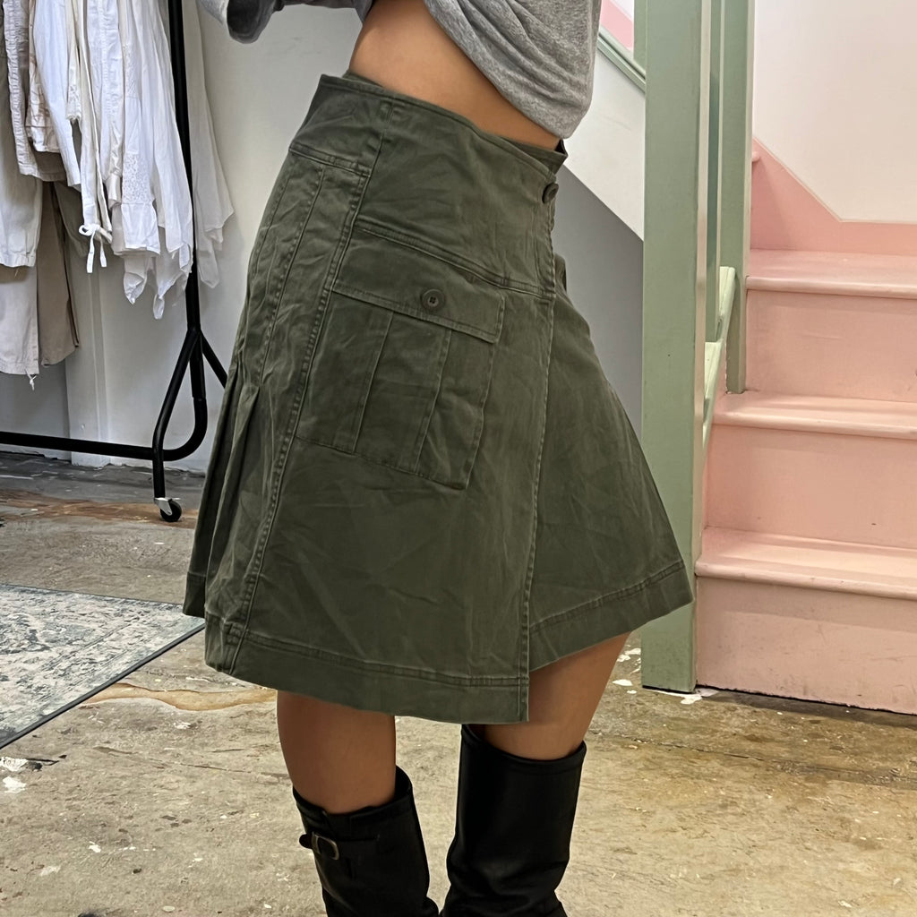 Sisley khaki pleated wrap around skirt