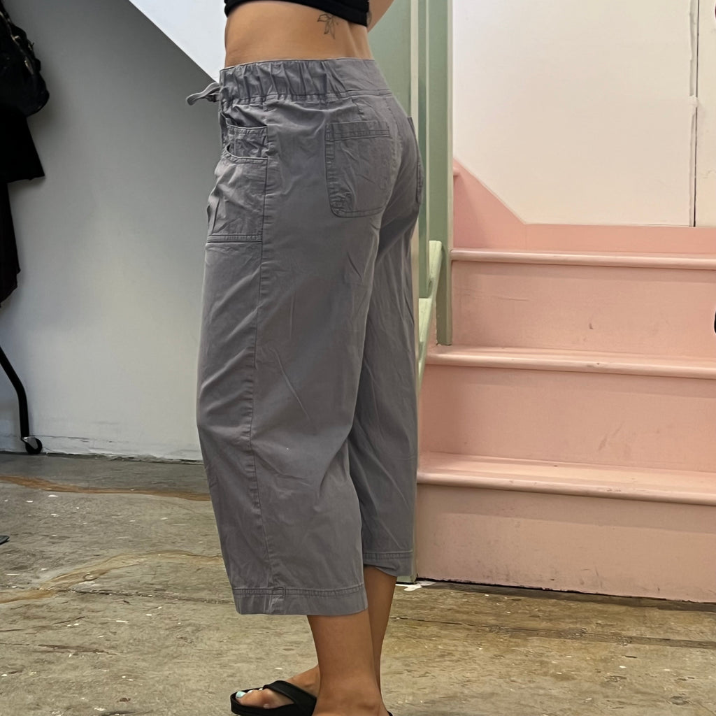 Grey tie waist cargo capris