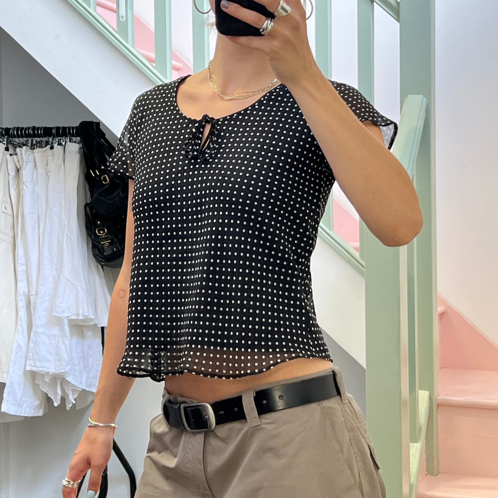 Black and white polka dot floaty top