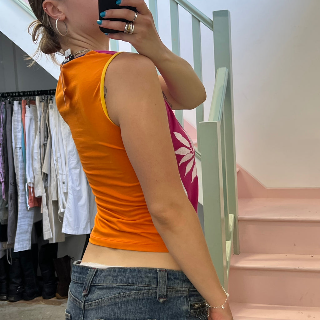 Pink and orange graphic print vest