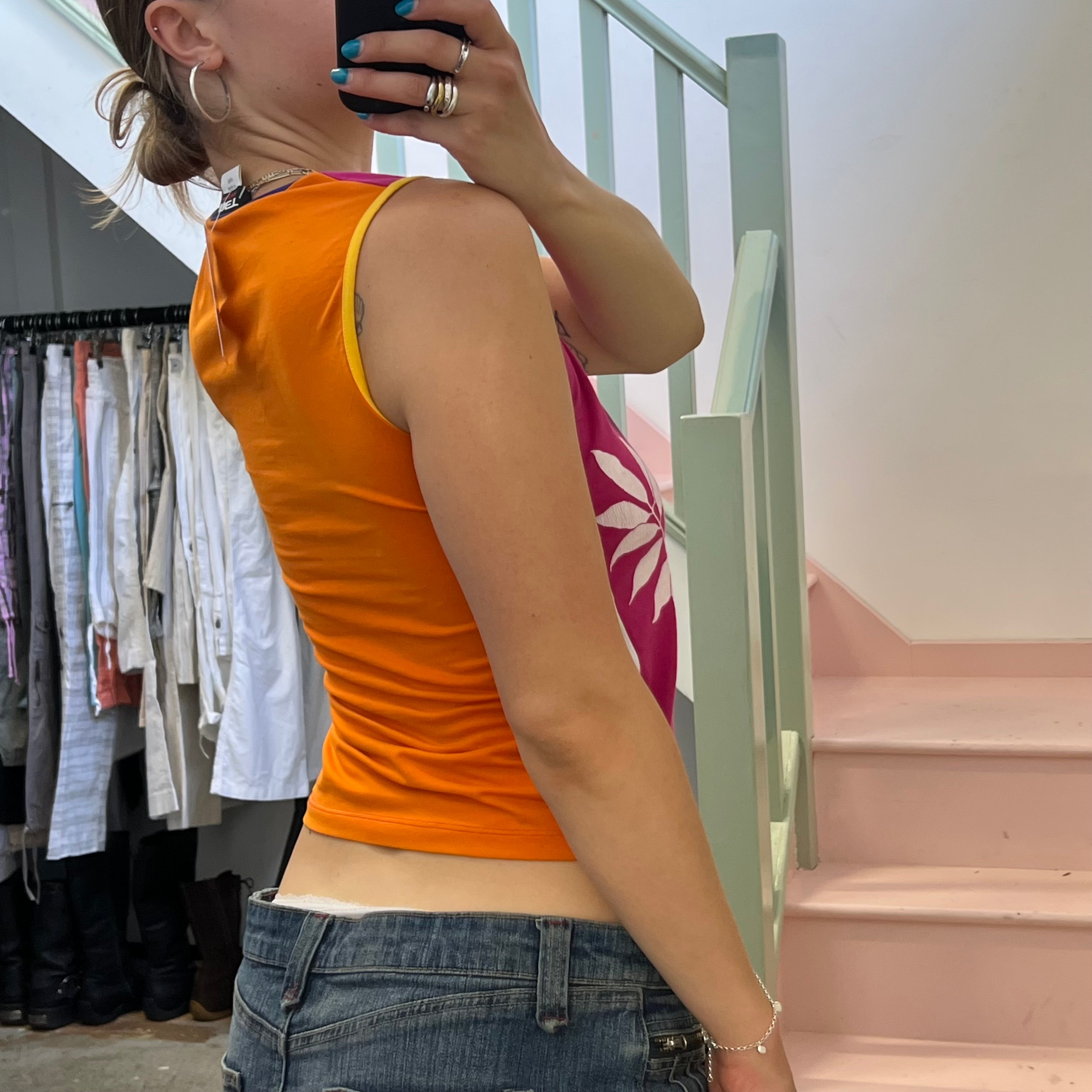 Pink and orange graphic print vest
