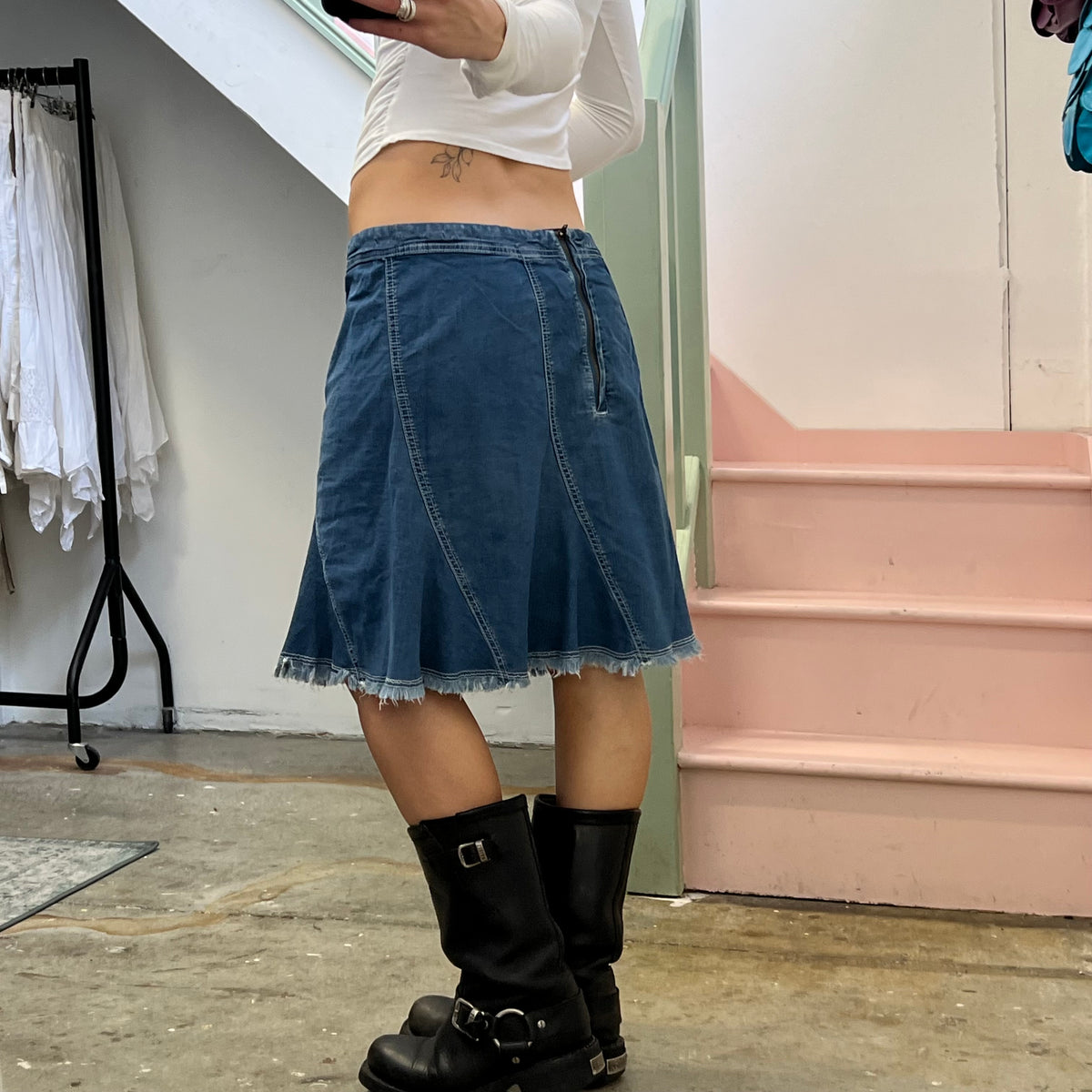 Denim midi skirt