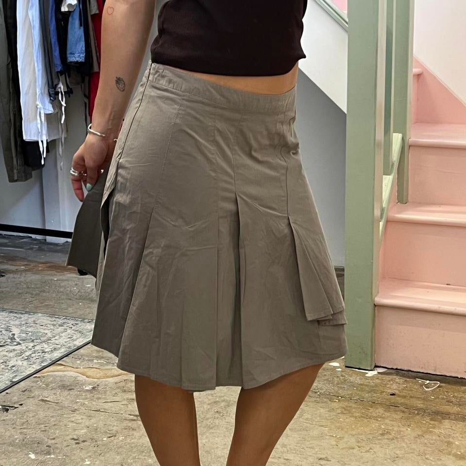 Grey pleated asymmetrical midi skirt