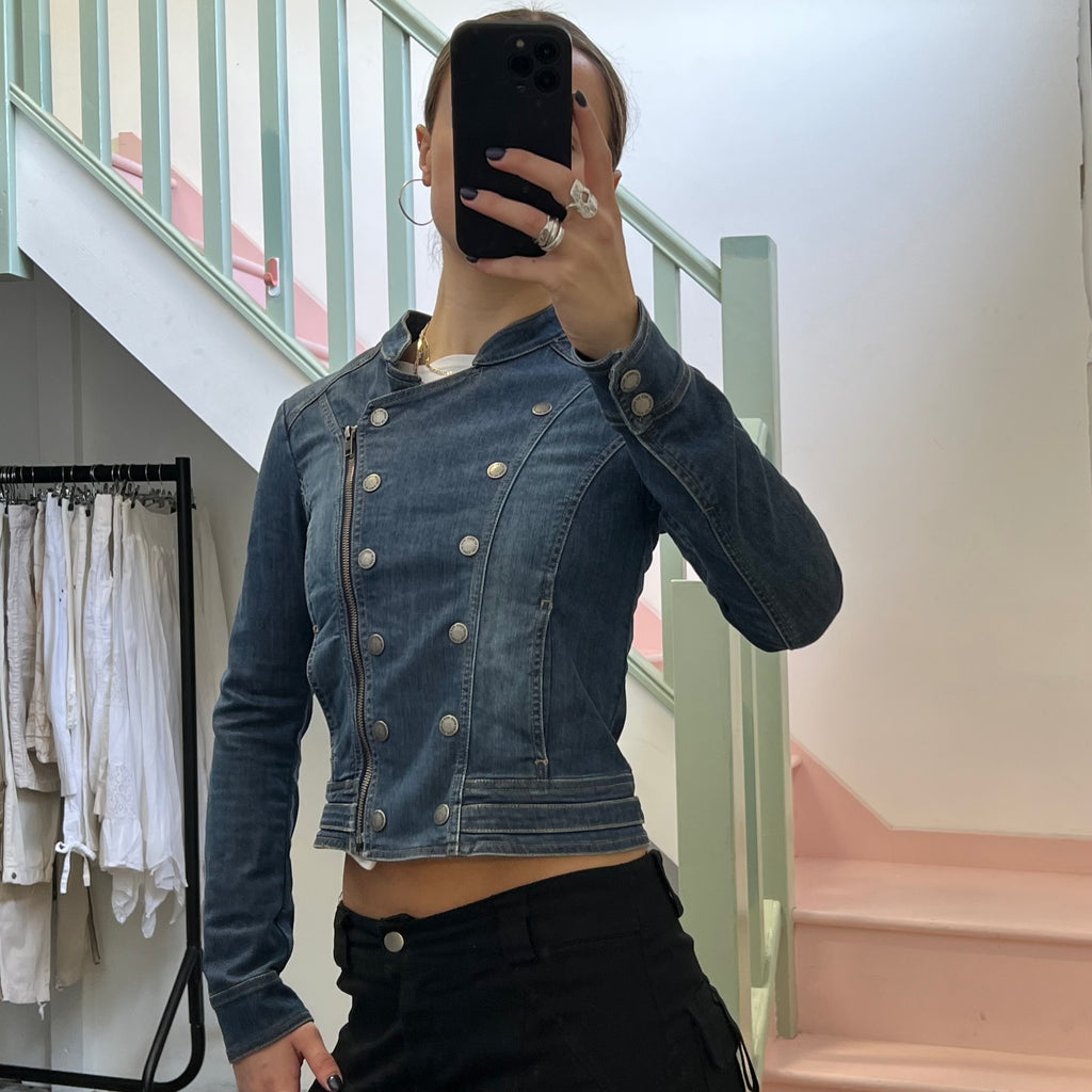 Denim fitted military jacket