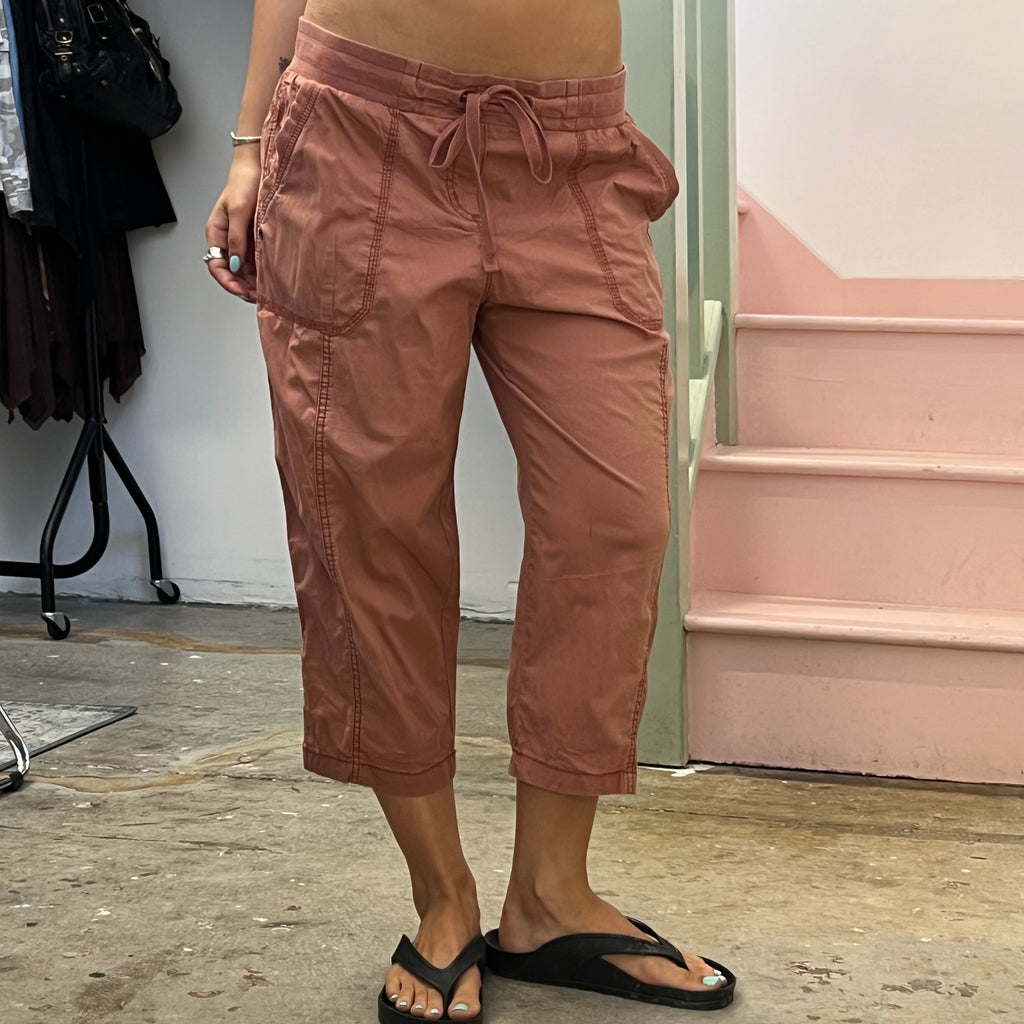 Orange rust tie waist cargo capris