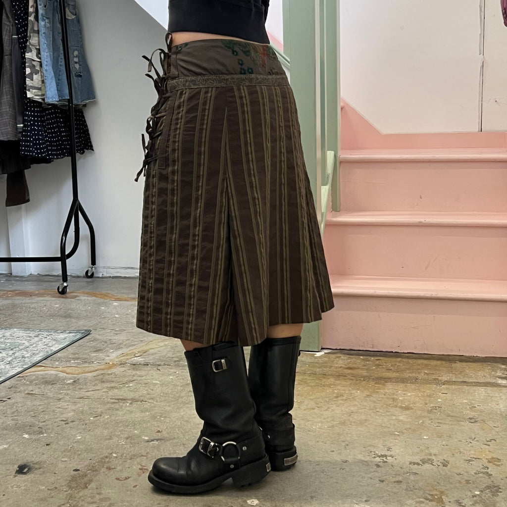 Khaki green stripe wrap around skirt