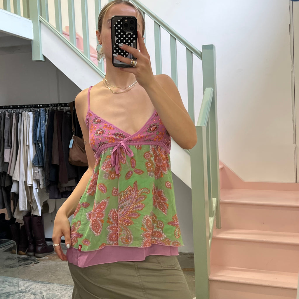 Esprit pink and green floral floaty cami