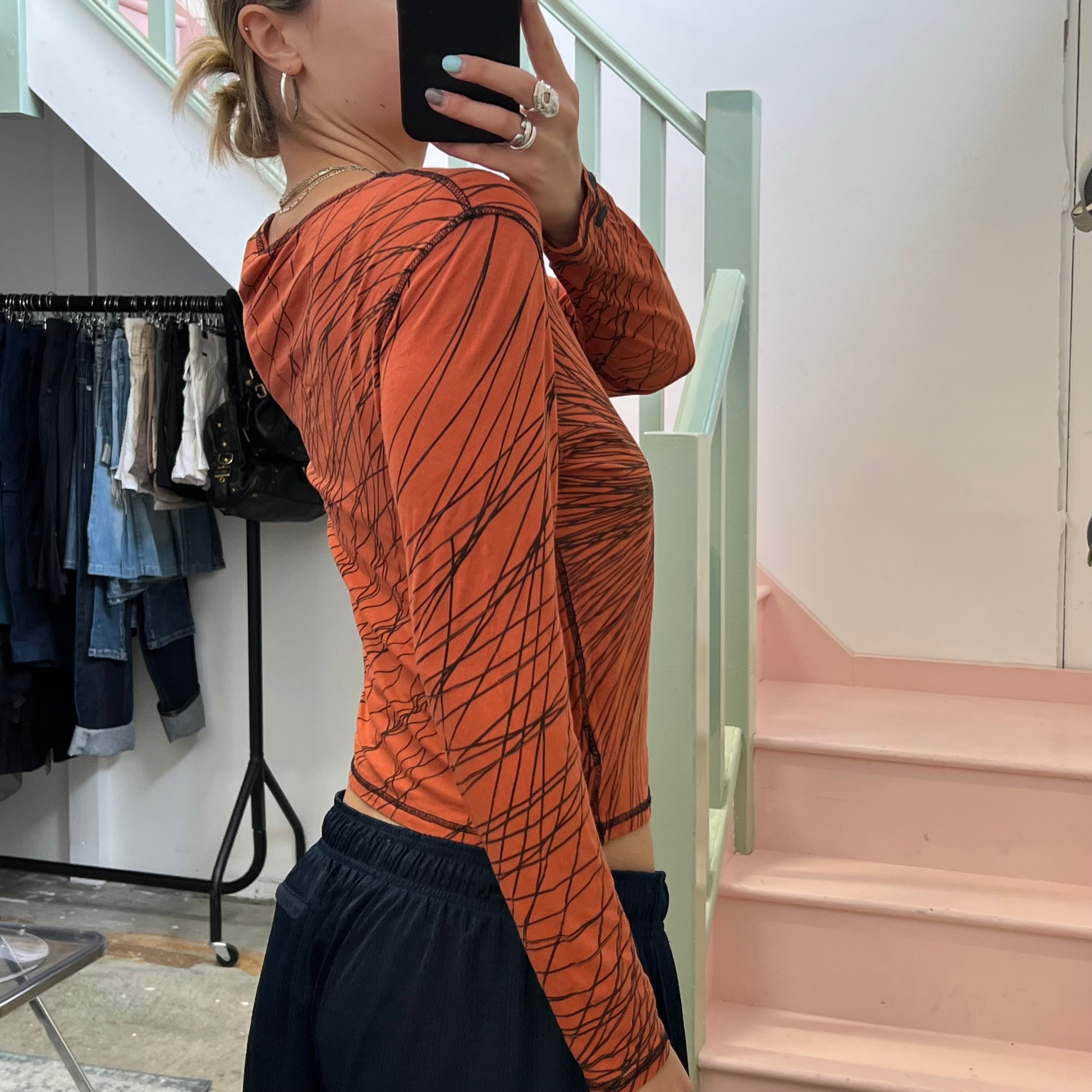 Orange and brown graphic print room