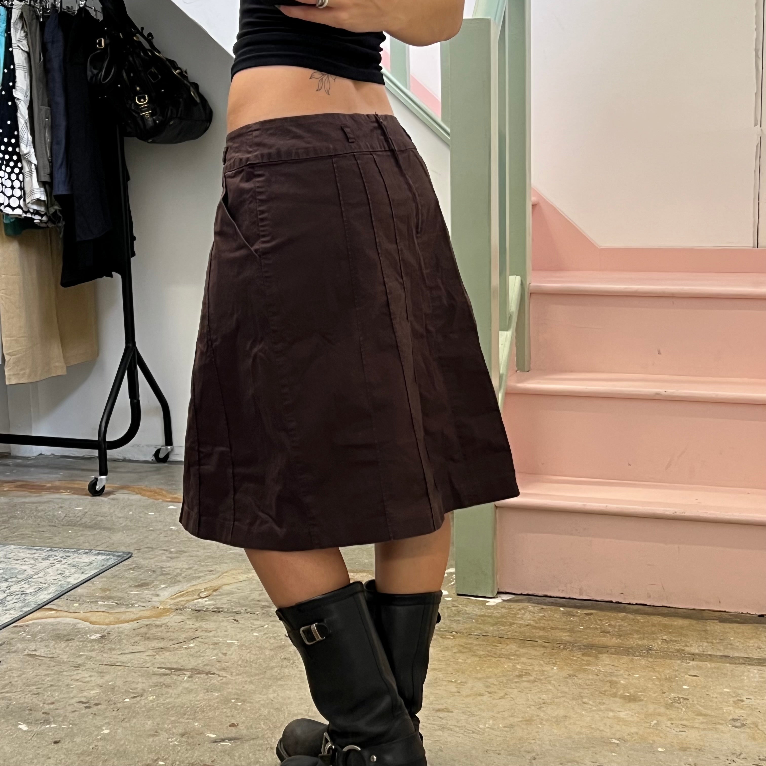 Brown structured midi skirt
