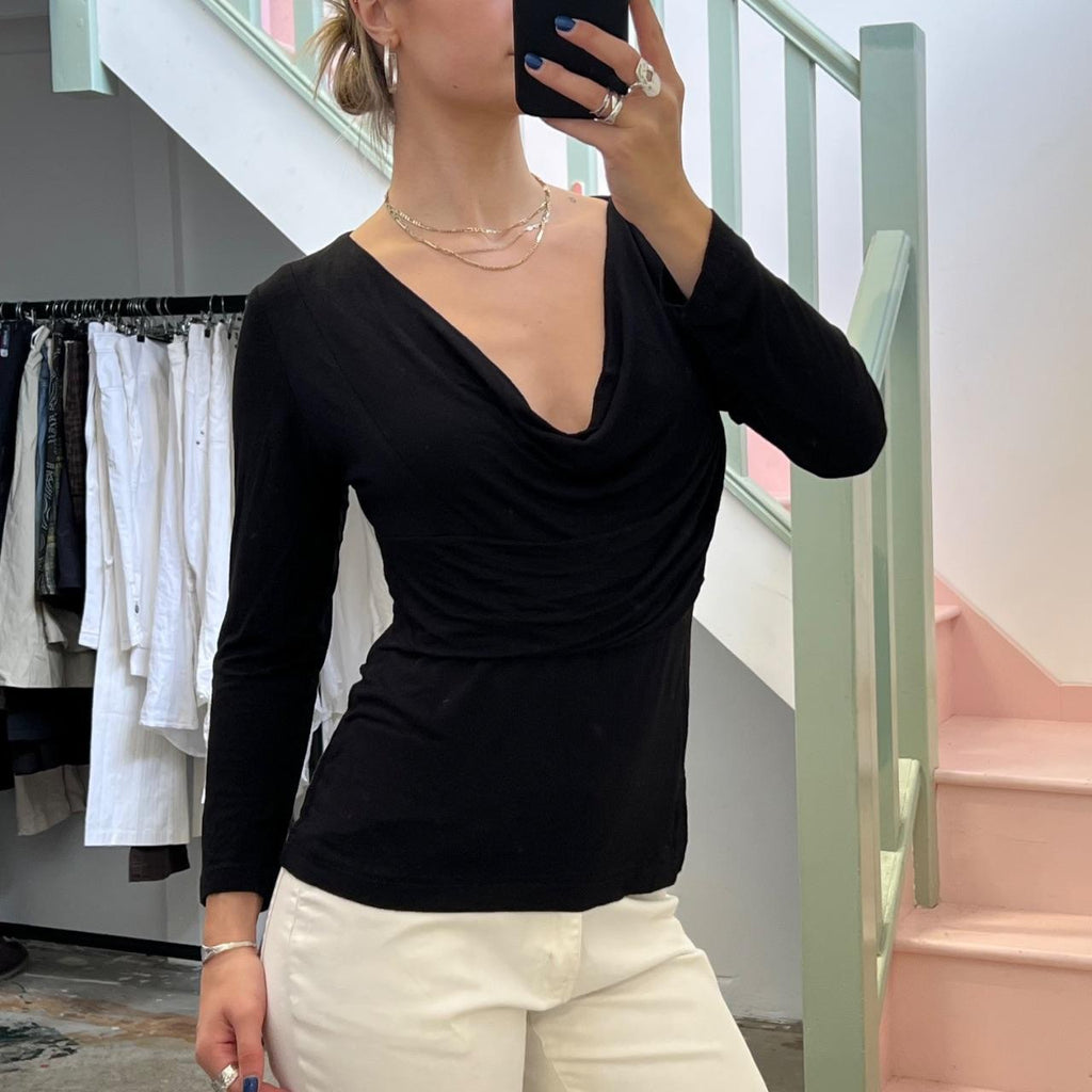 Black slouchy cowl neck top