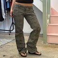 Khaki checkered low rise wide leg cargos