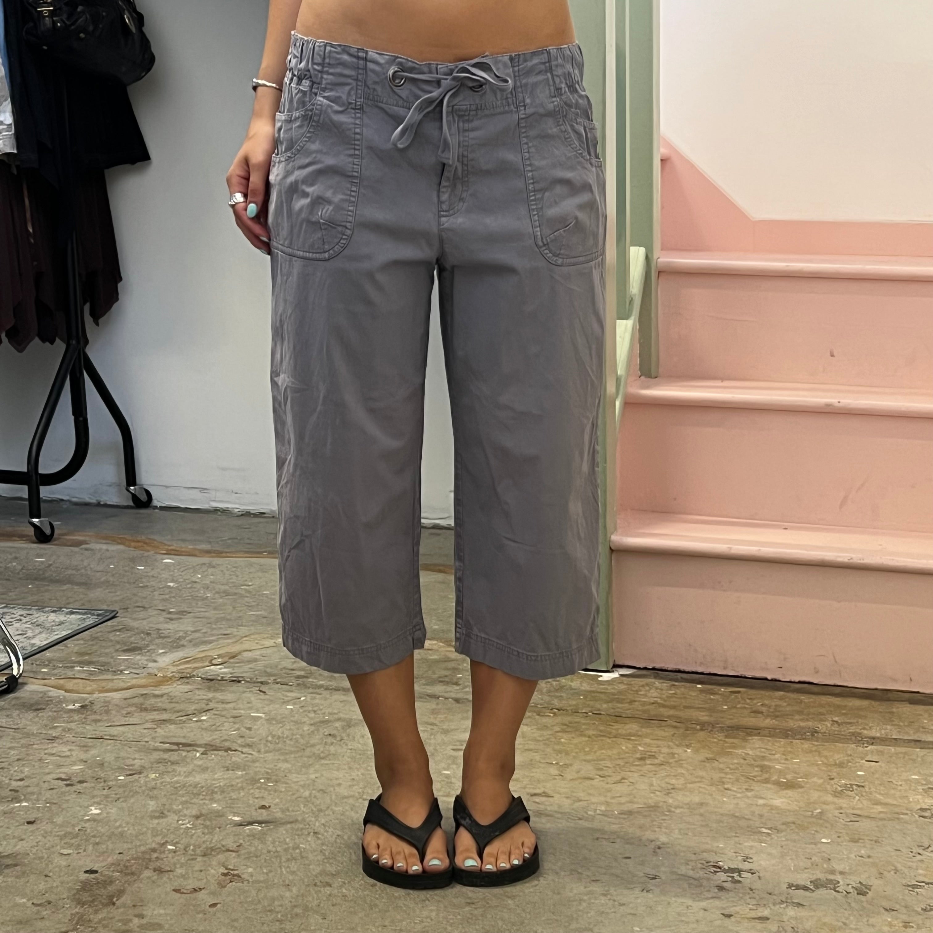 Grey tie waist cargo capris