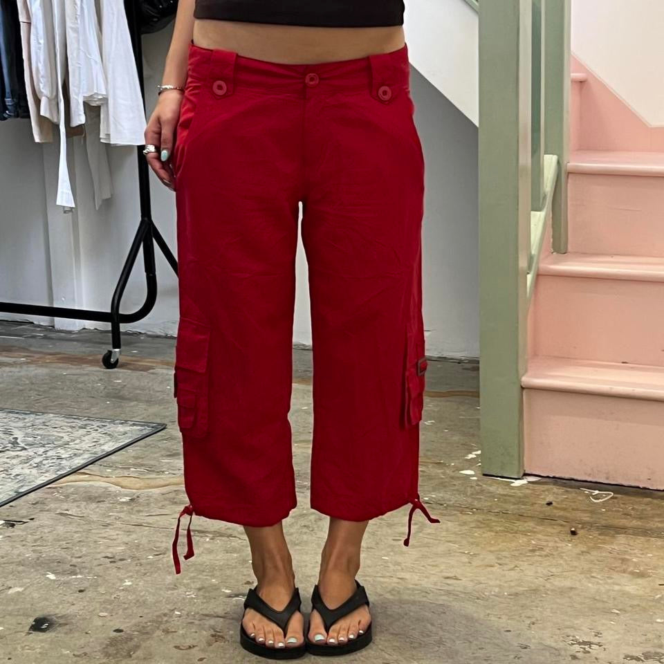 Red wide leg cargo capris