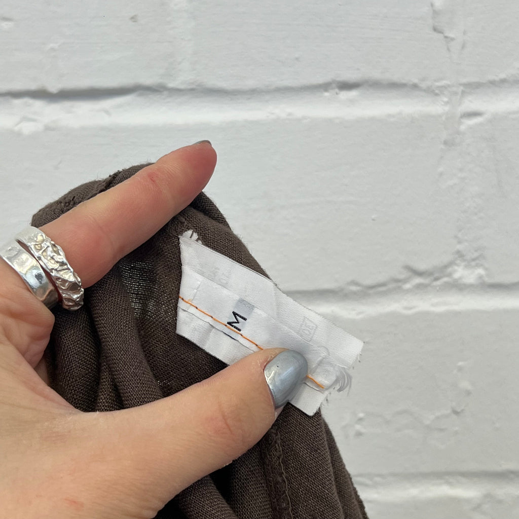 Brown linen ruffle maxi skirt