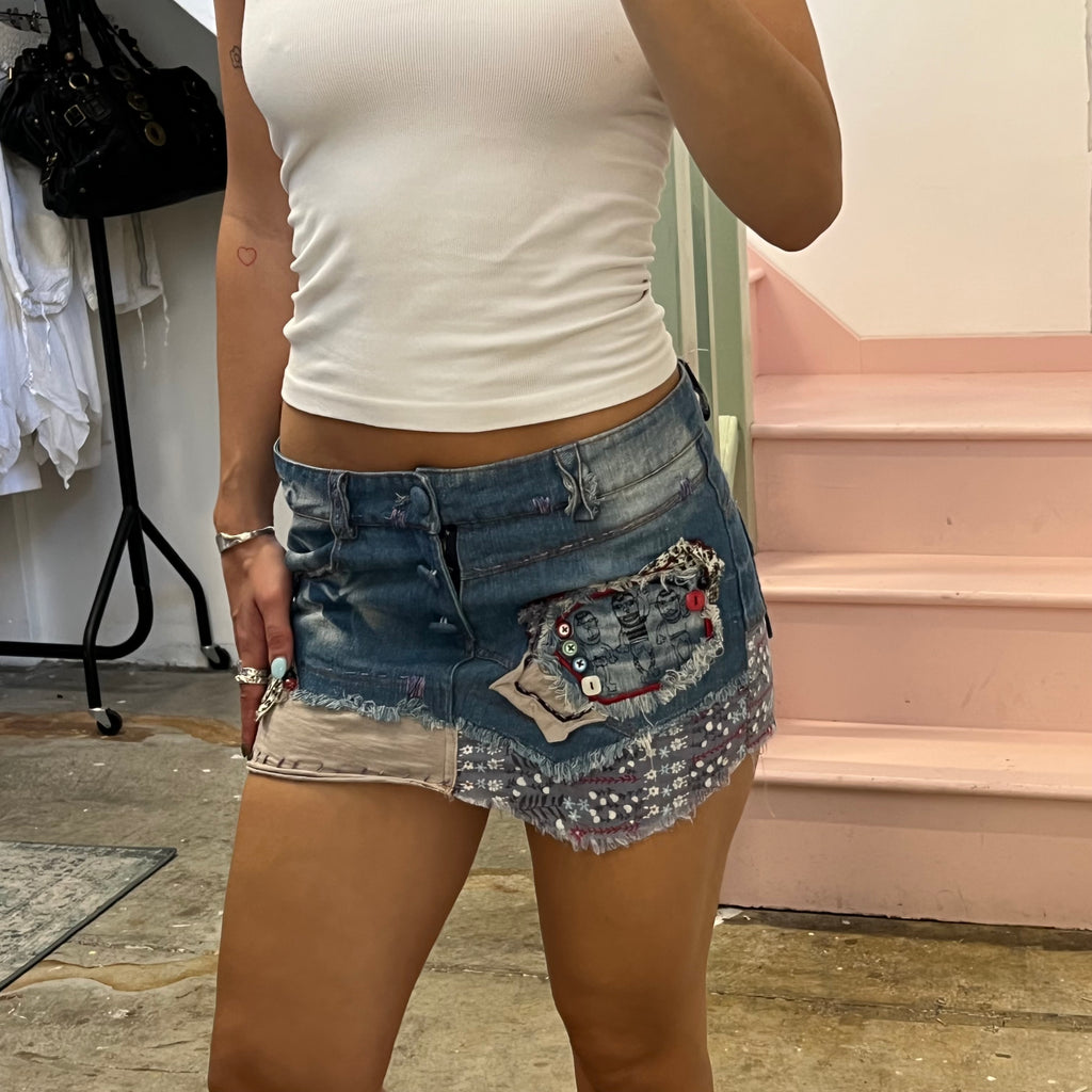 Embroidered denim mini skirt