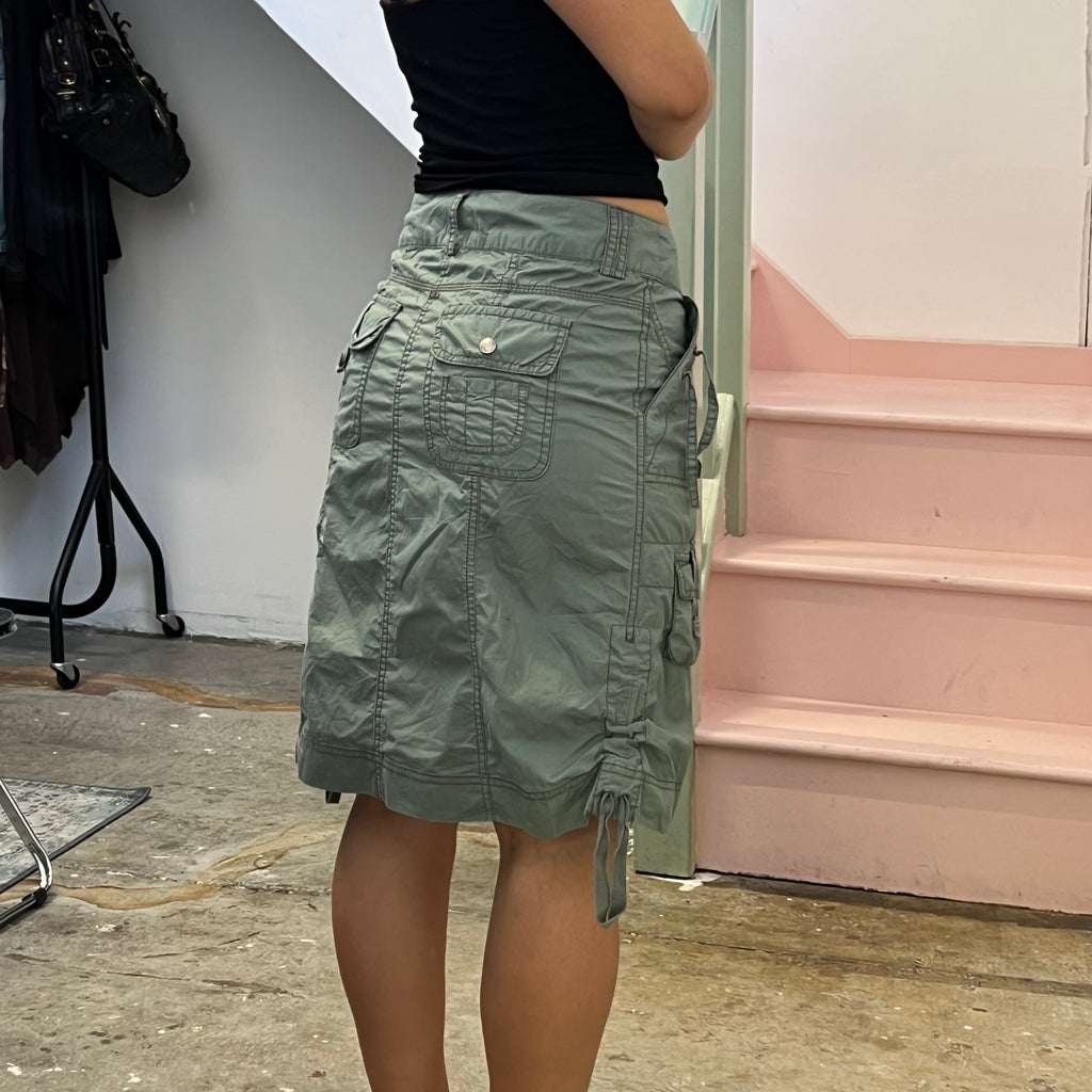 Khaki cargo knee length skirt