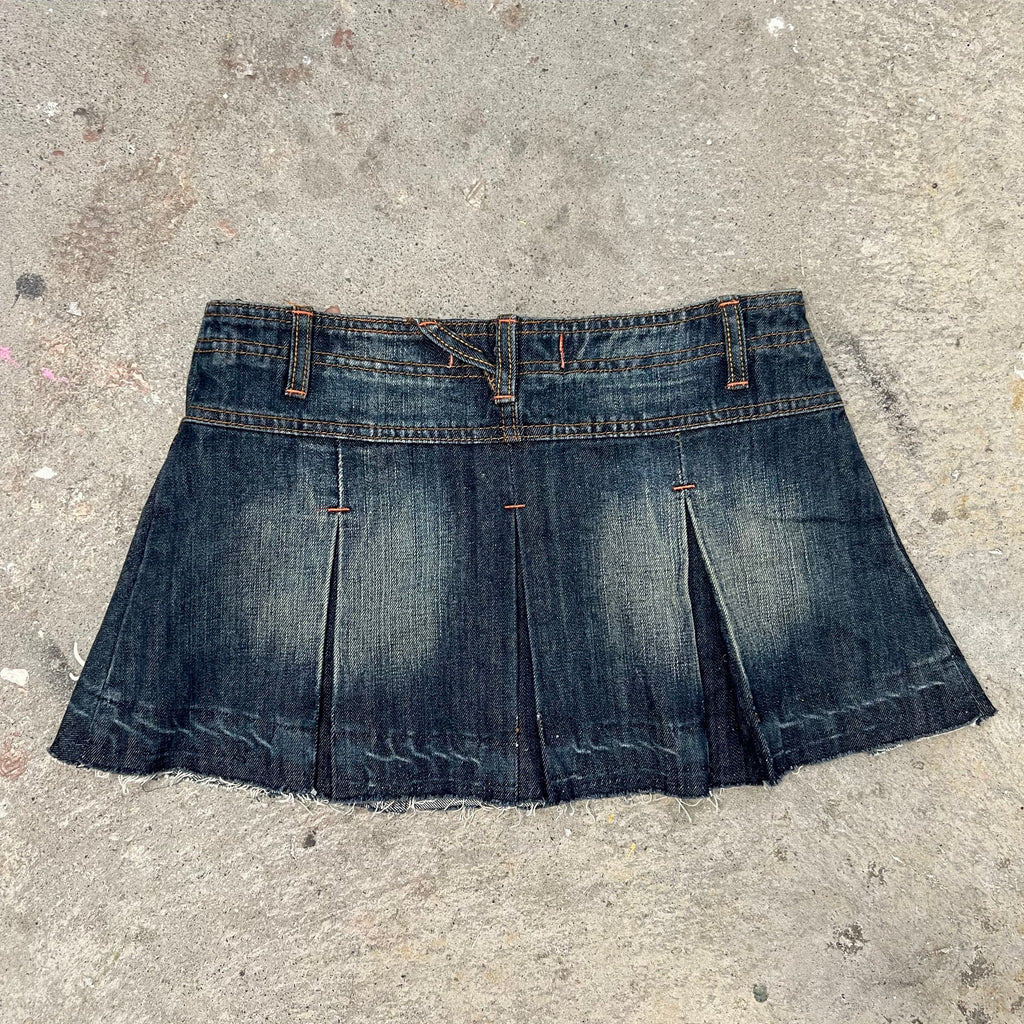 Micro mini pleated denim skirt