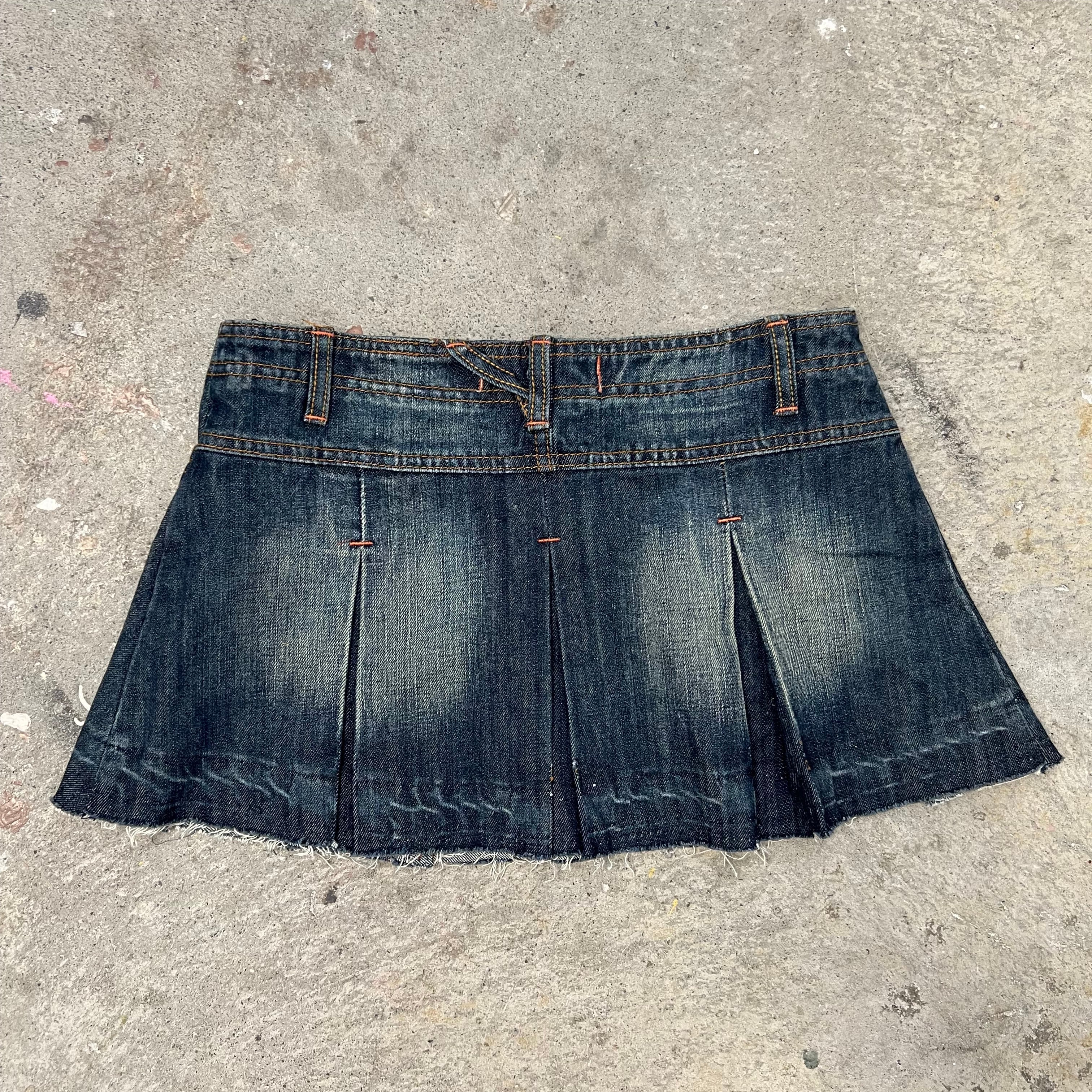 Micro mini pleated denim skirt