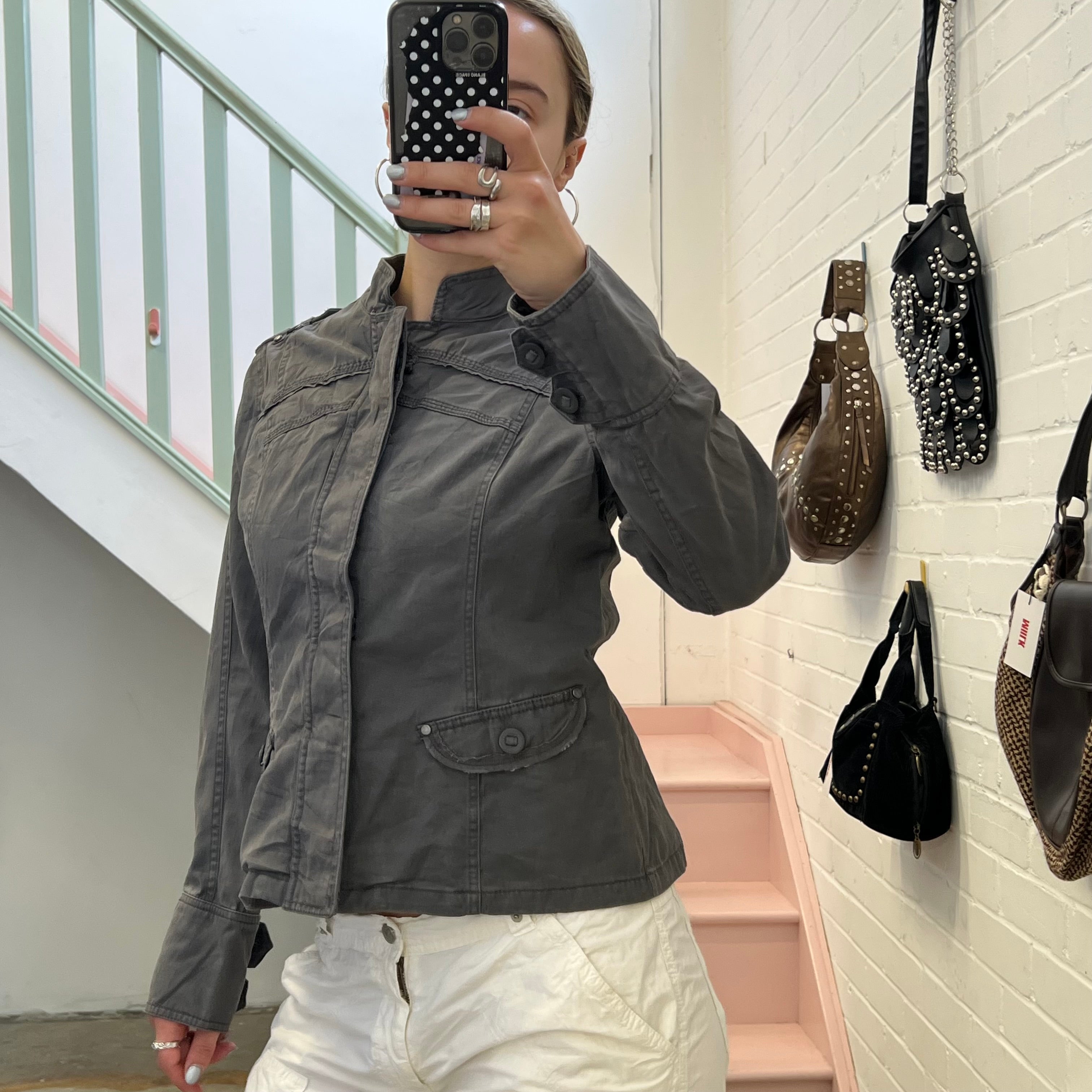 Mexx grey fitted button up utility jacket