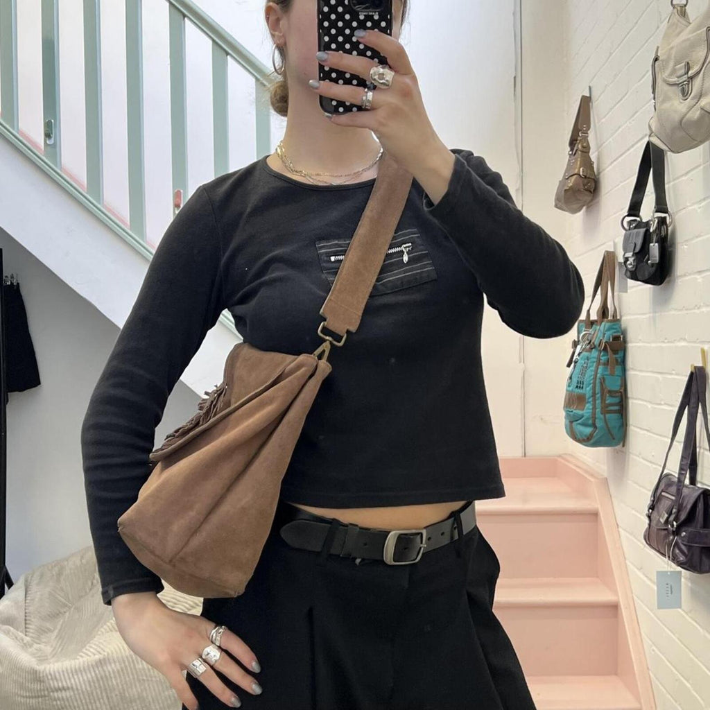 Brown suede leather slouchy vintage bag