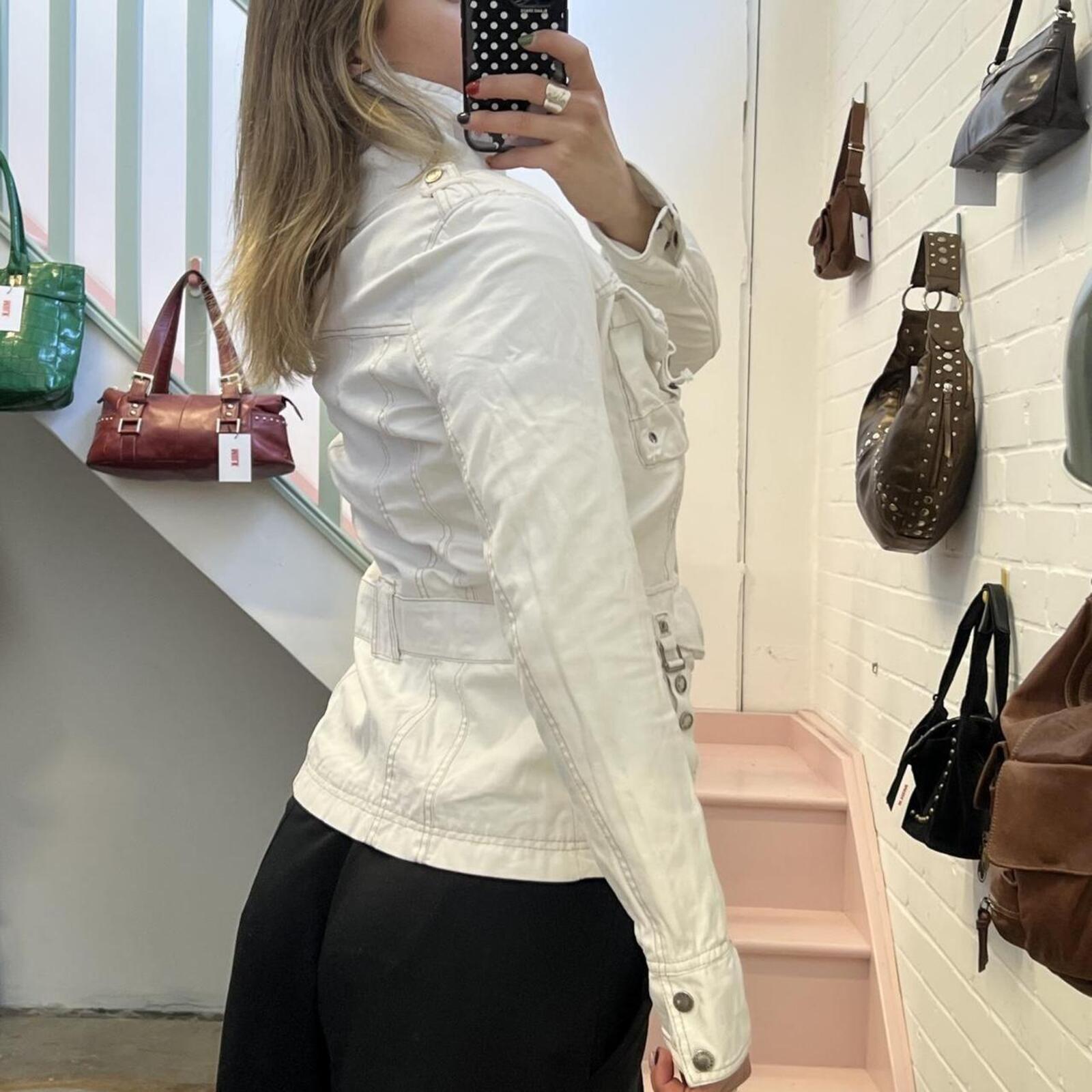 White utility style fitted zip up vintage jacket with cargo pockets