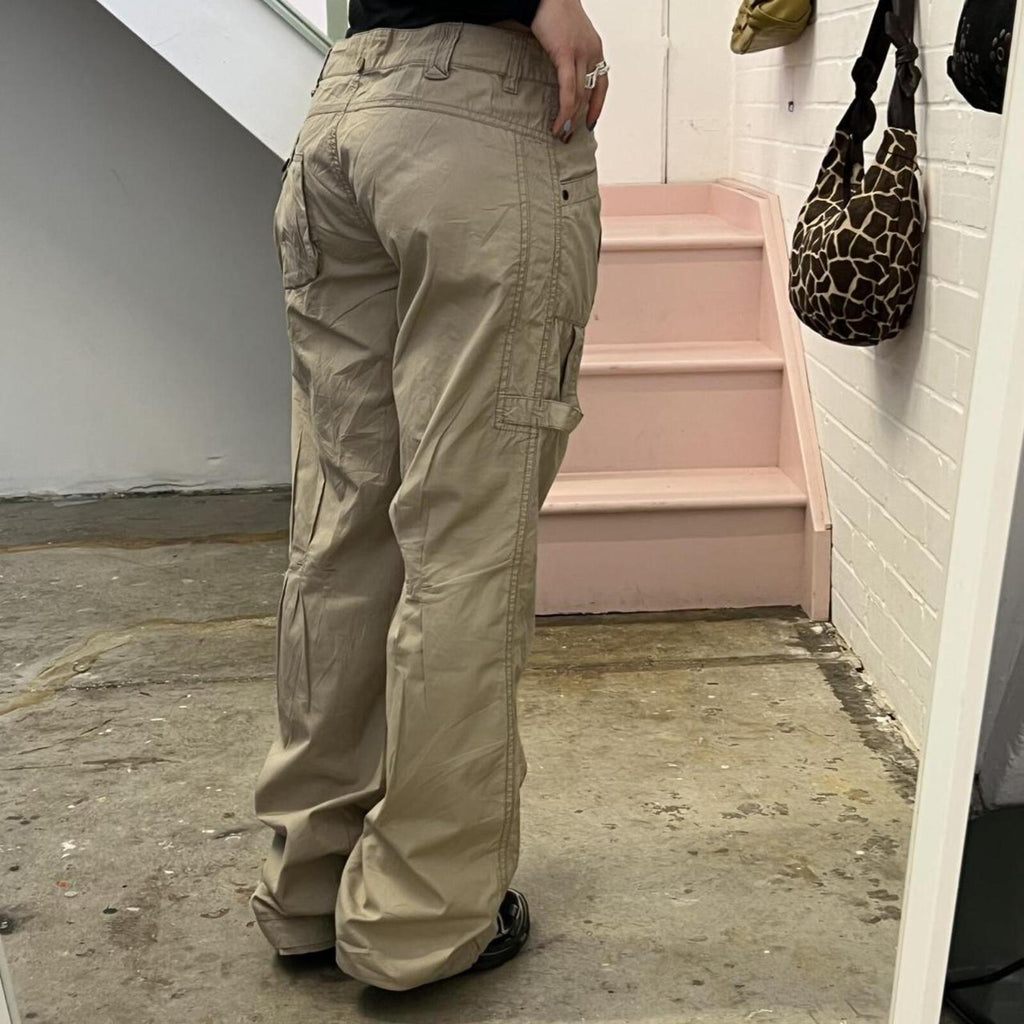 cream low rise wide leg cargo trousers