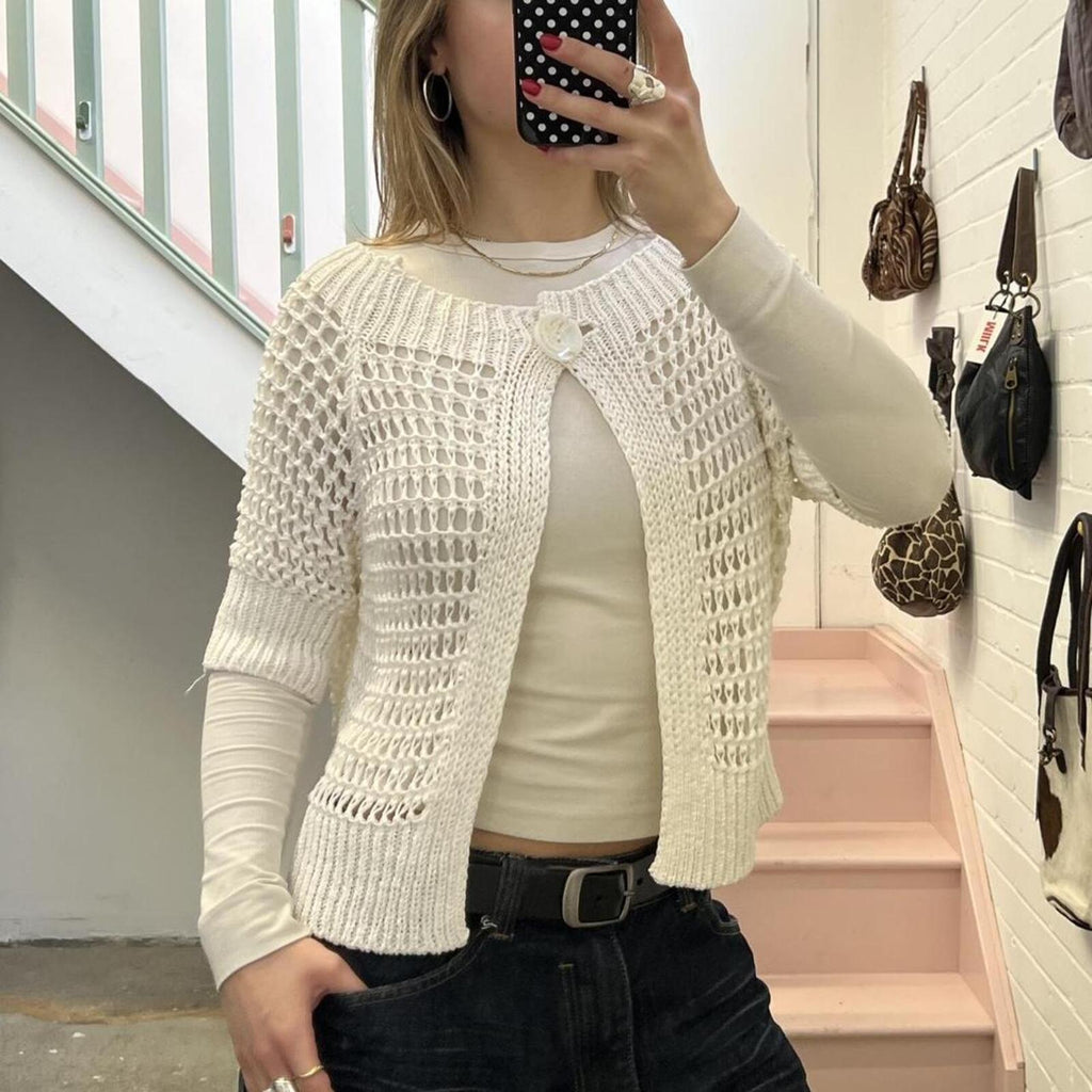 White crochet chunky knit swing cardigan