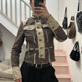 Guess brown and cream utility style button up vintage distressed archival lightweight jacket