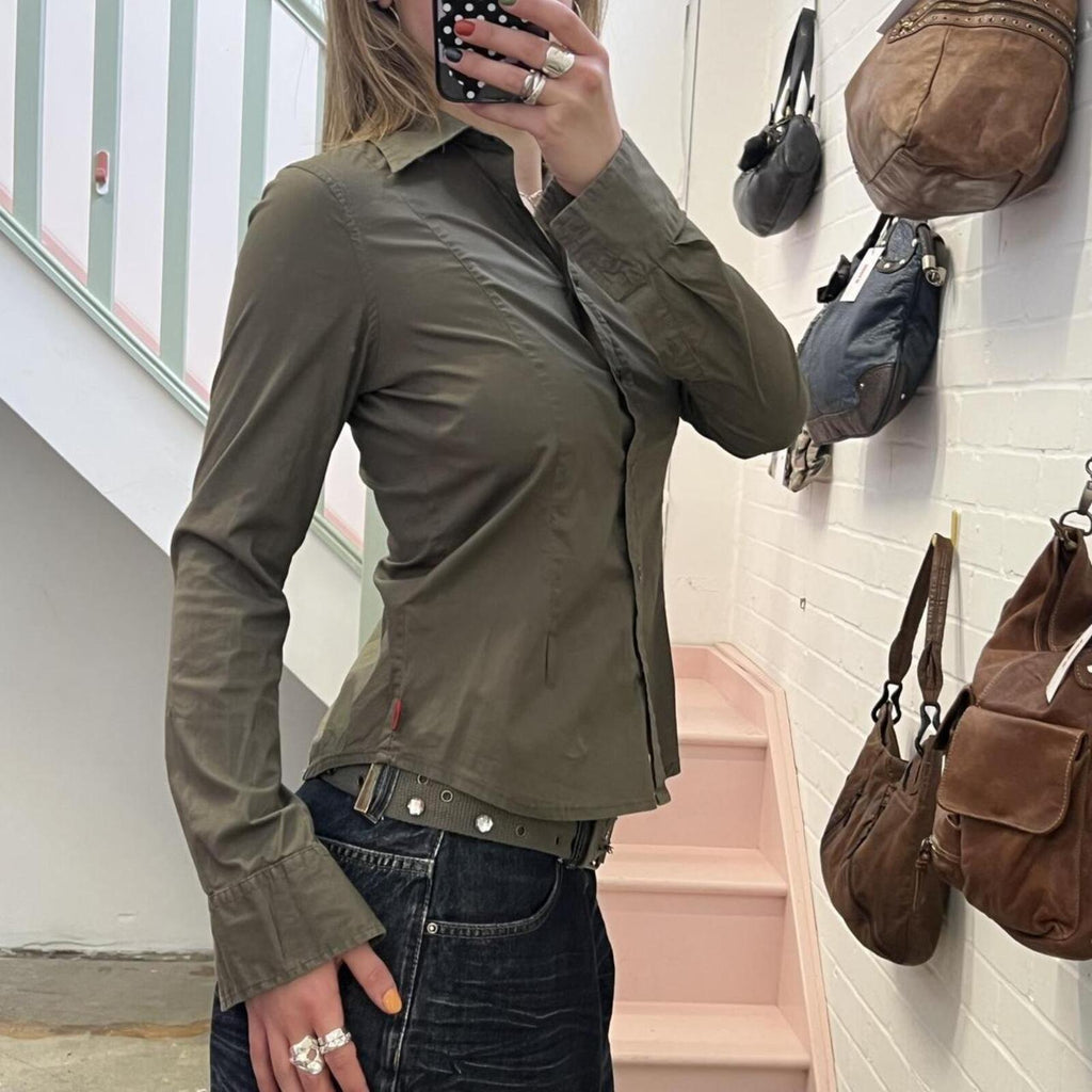 Kappa khaki fitted vintage long sleeve shirt