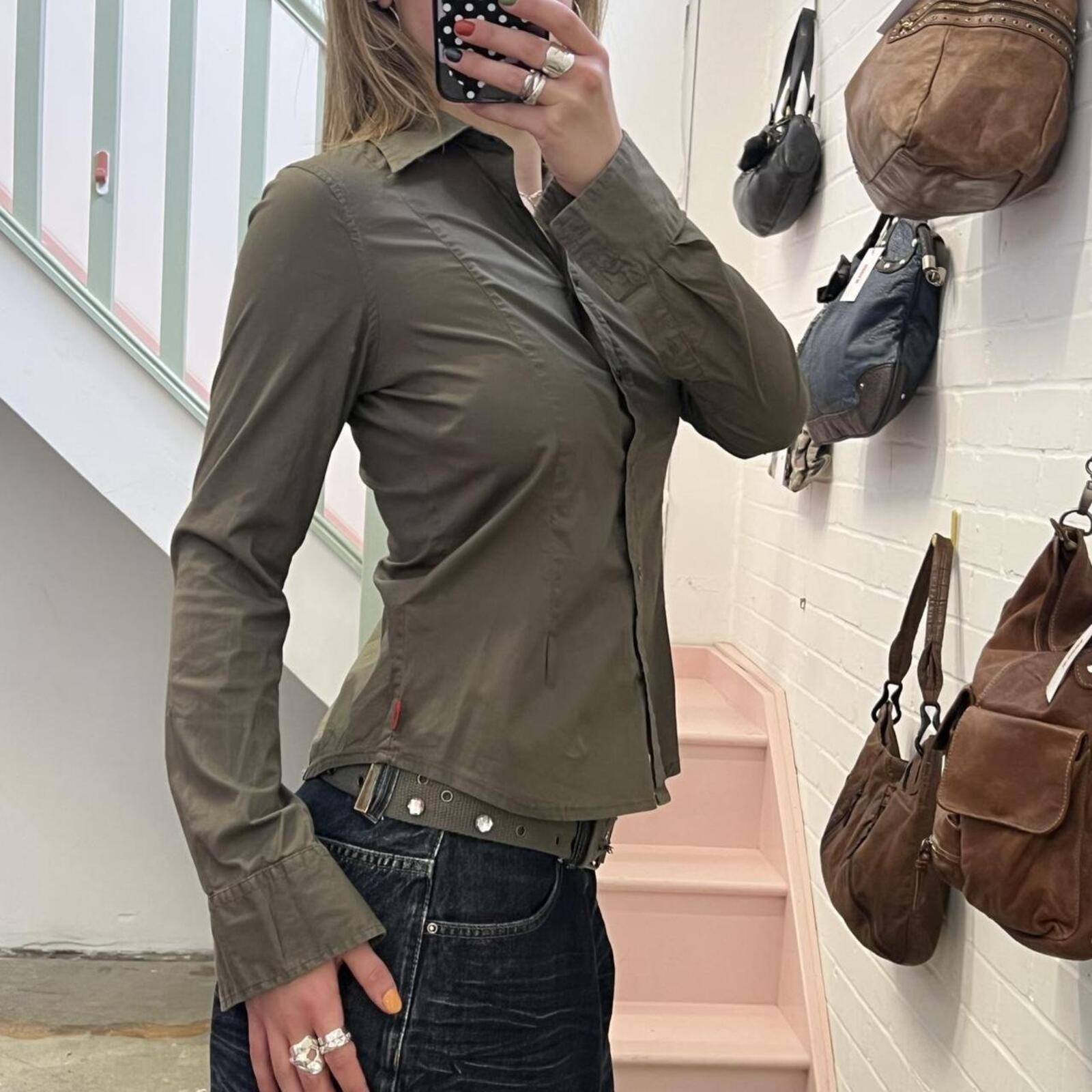 Kappa khaki fitted vintage long sleeve shirt