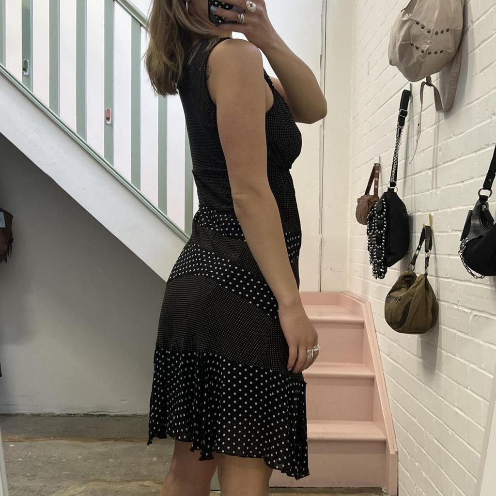 Black and white polka dot vintage midi dress