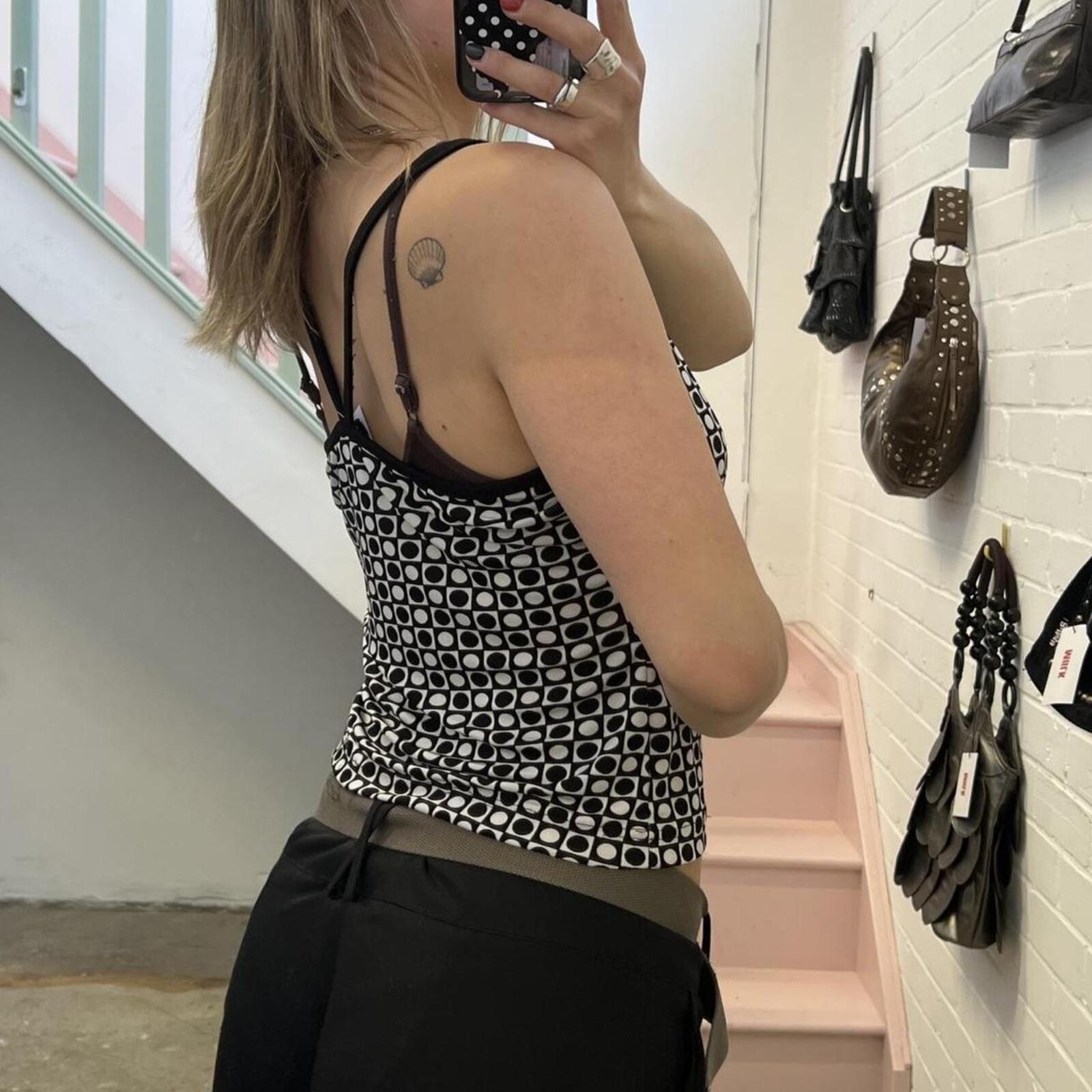 Black and white geo print vintage cami