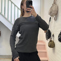 Grey knitted stripe vintage crew neck sweater