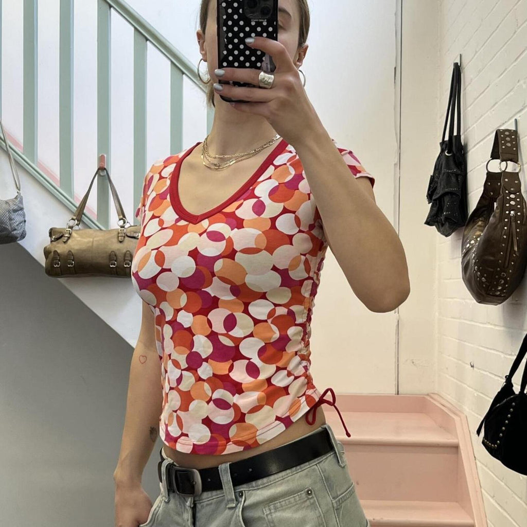 Esprit pink and red polka dot vintage sporty baby tee