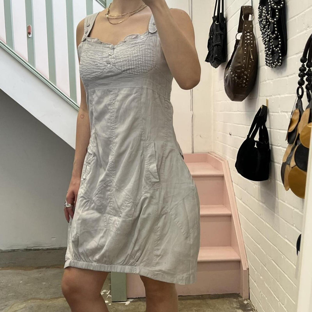 Grey utility style vintage bubble mini dress