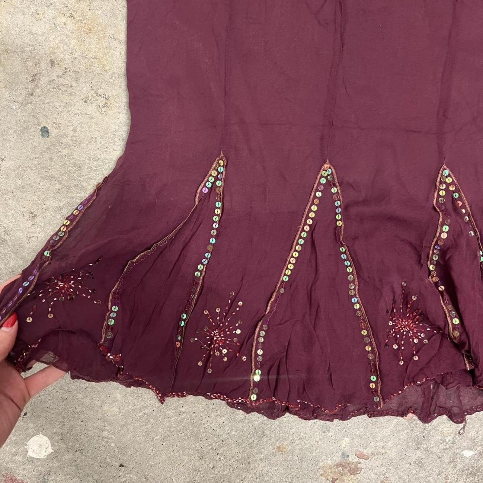 burgundy sequin vintage midi skirt