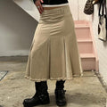 Cream low rise pleated vintage maxi skirt with embroidered panels