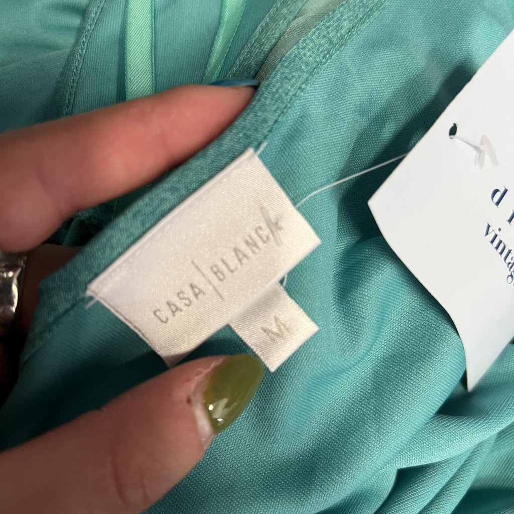 Teal turquoise v neck tie waist mini dress