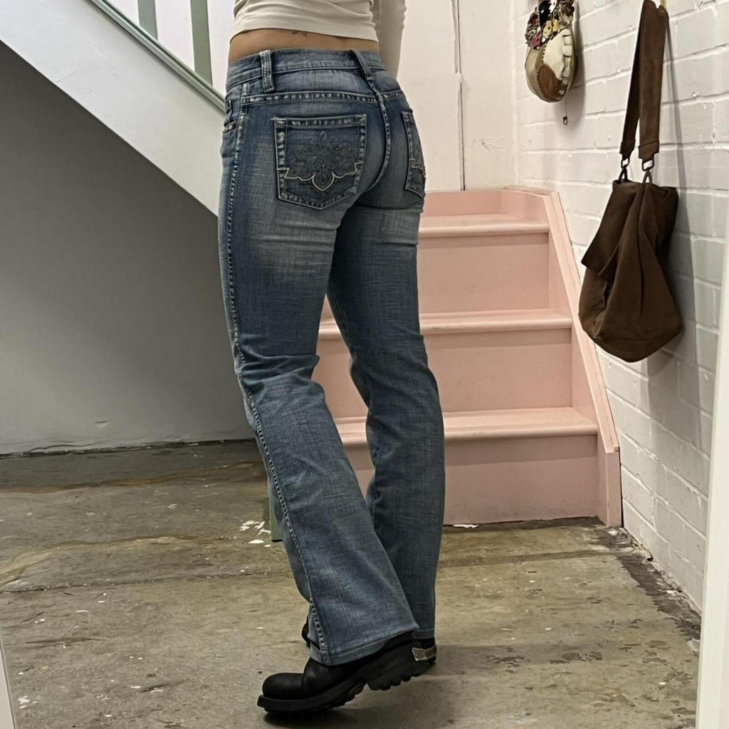 Esprit light wash low rise studded vintage flared jeans