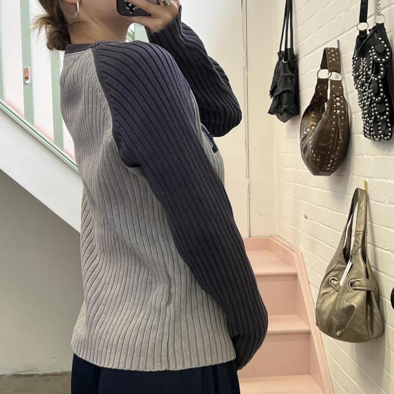 tommy hilfiger grey and navy ribbed chunky knit sweater
