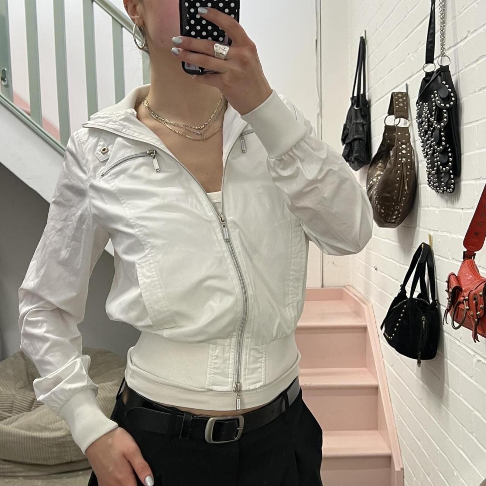 White fitted lightweight vintage bomber jacket