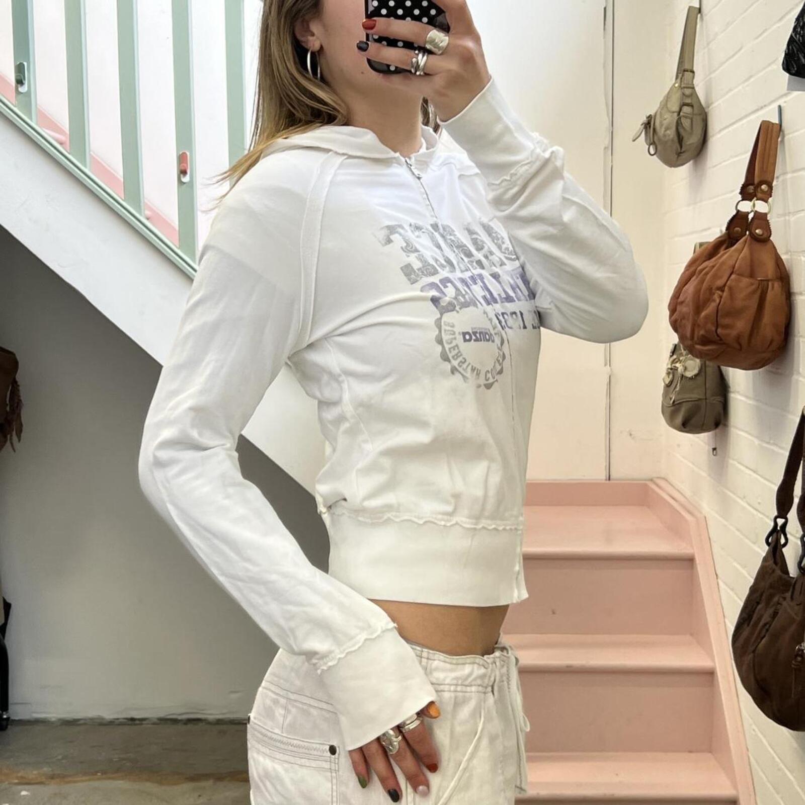 Danza white zip up printed fitted hoodie