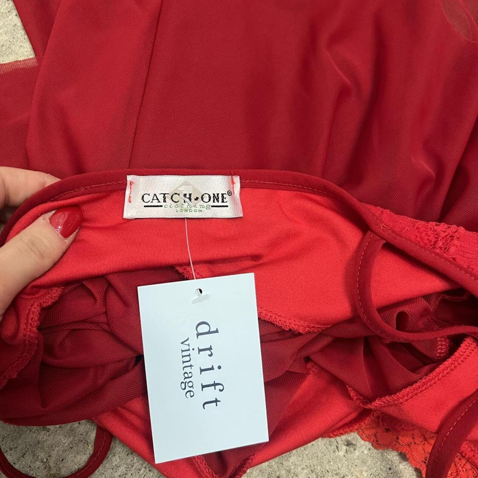 Red mesh beaded floaty asymmetrical vintage cami top
