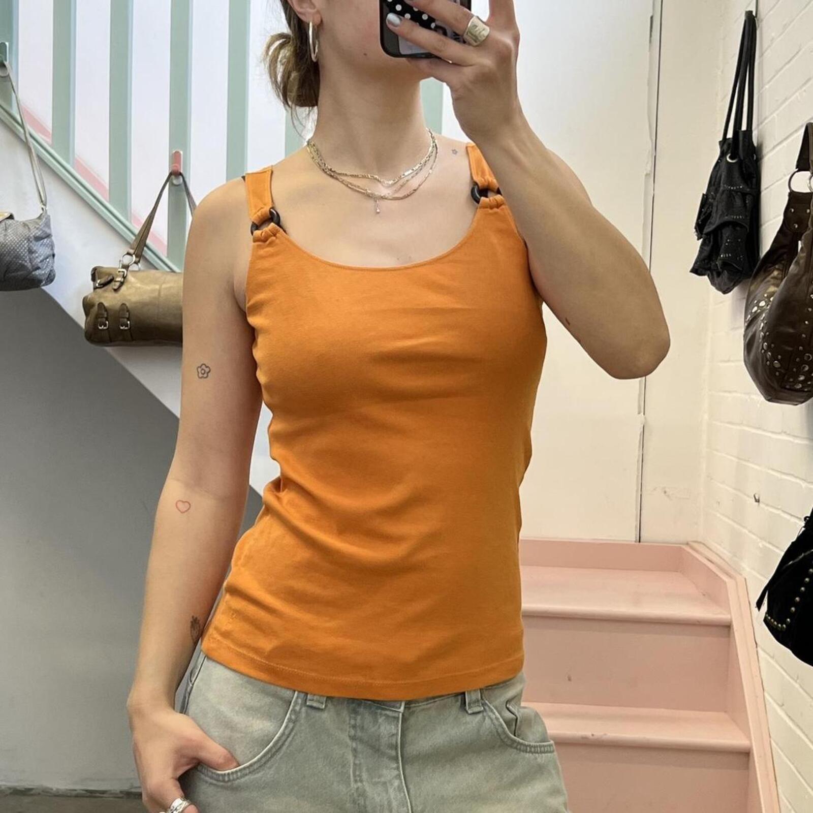 Orange fitted vintage vest with ring detail
