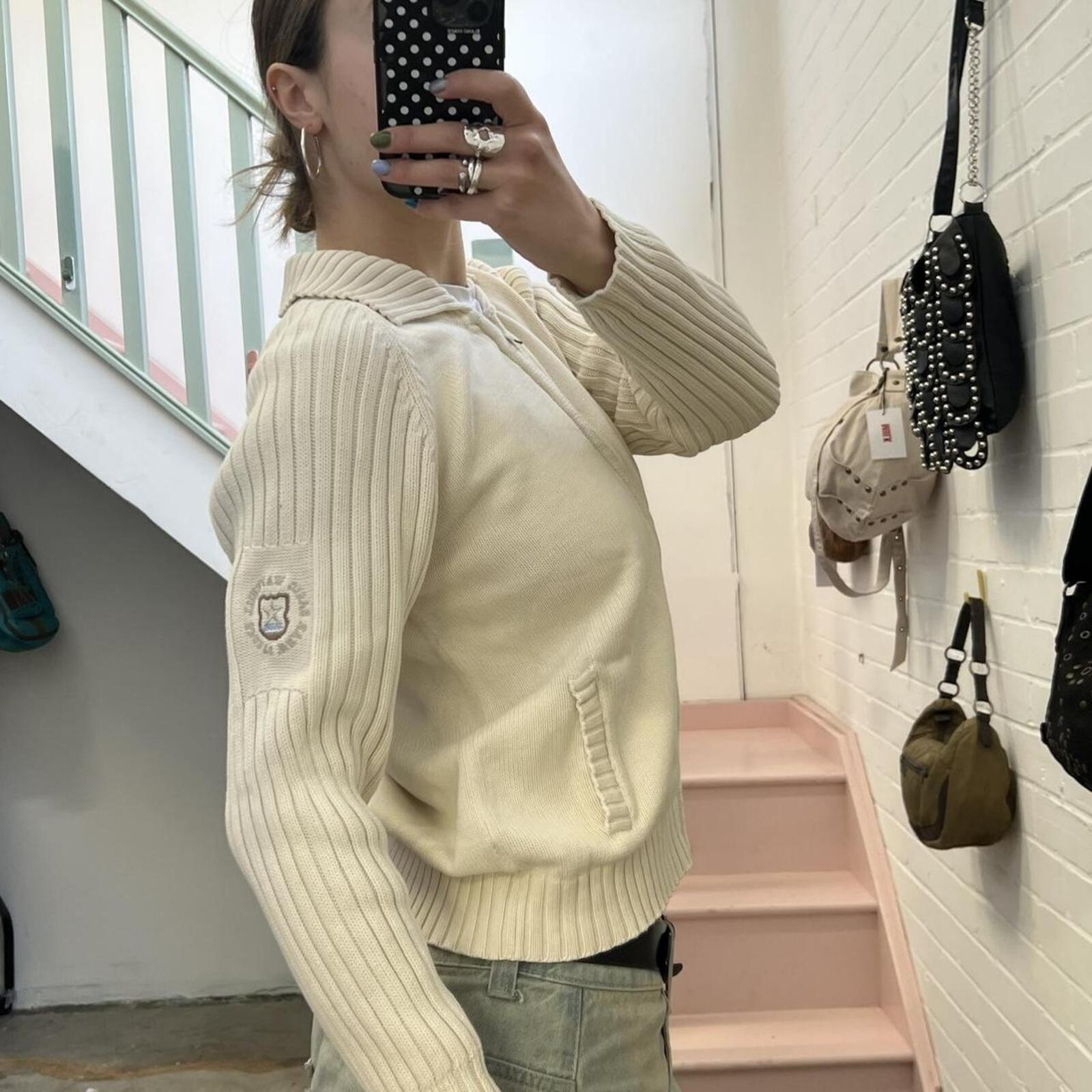 cream knitted zip up vintage cardigan