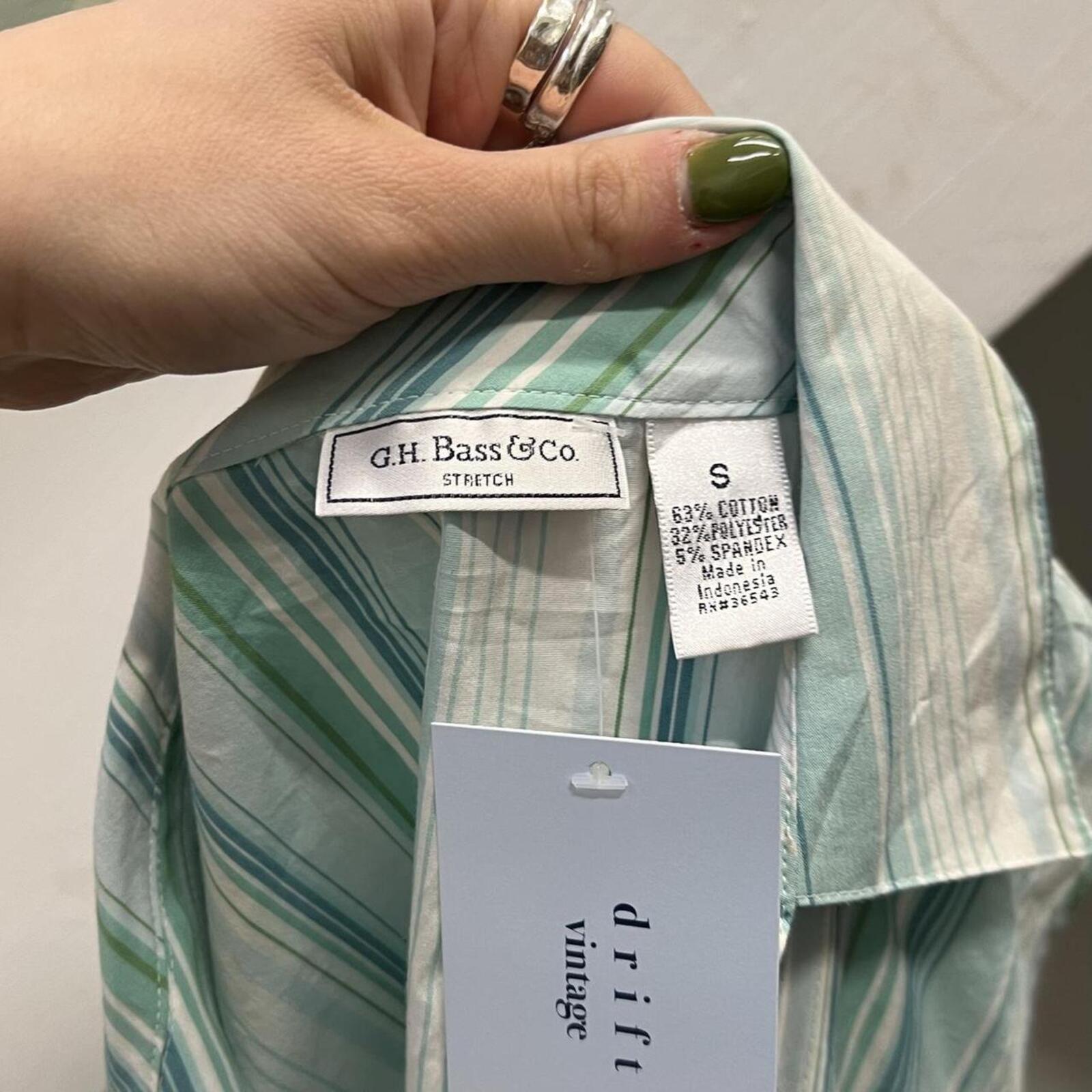 Teal and white striped fitted vintage short sleeve shirt vest