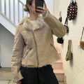 Esprit cream faux suede faux fur lined zip up fitted teddy coat