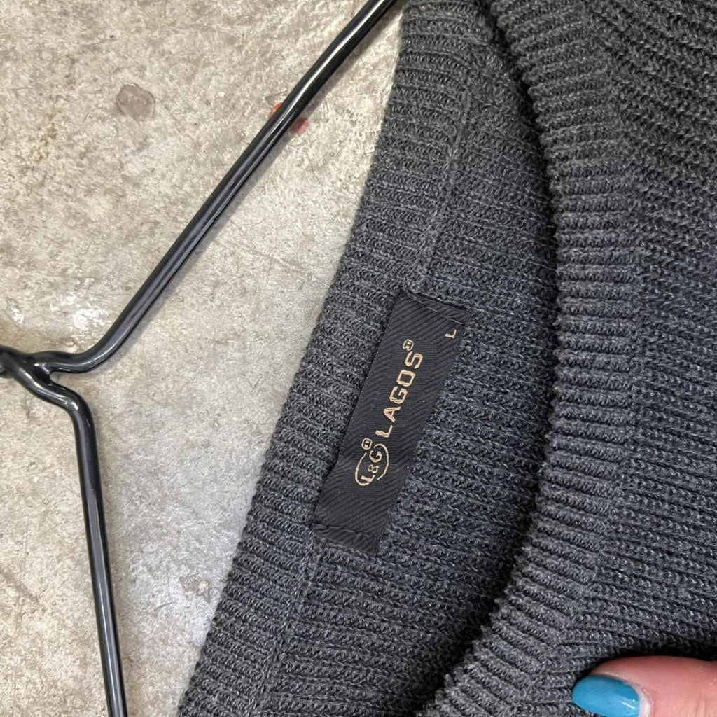 Grey knitted stripe vintage crew neck sweater